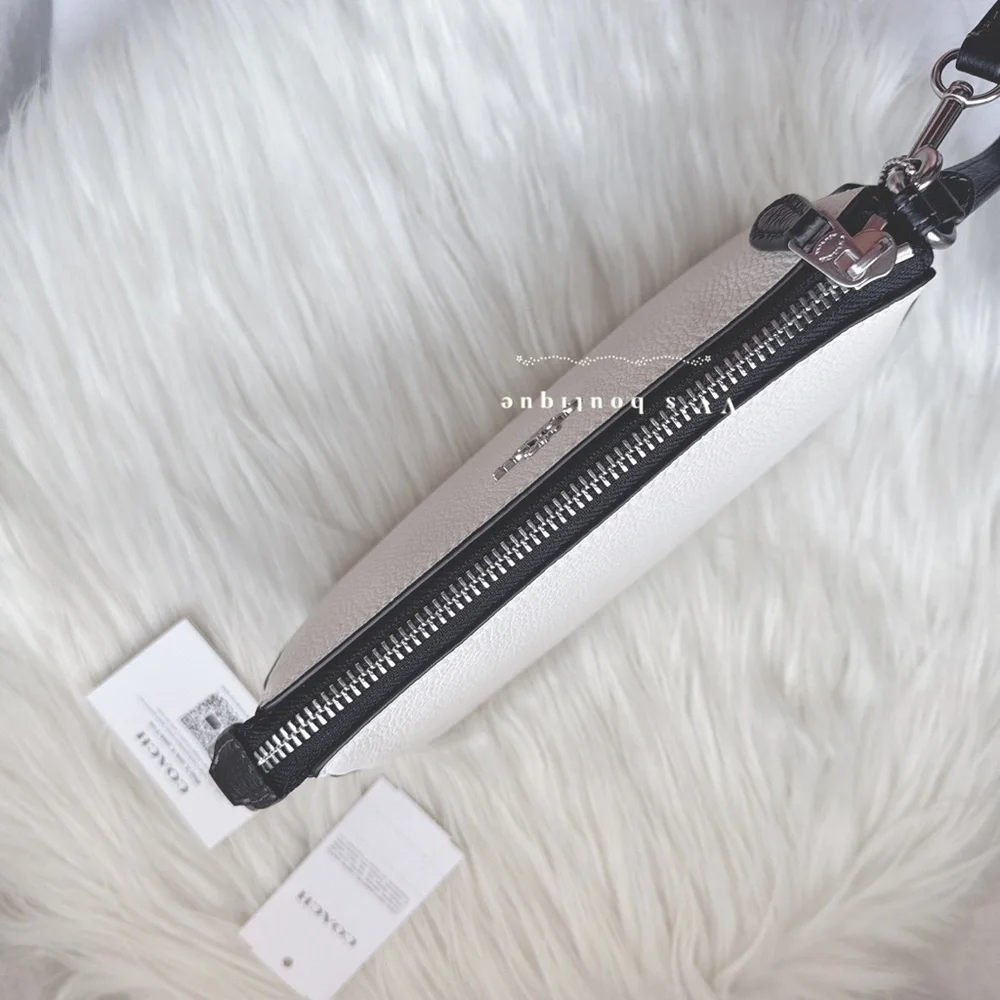 NWT Coach Nolita 19 Pebble Leather Large Wristlet Pochette Bag Chalk Black CP490 - Picture 6 of 9